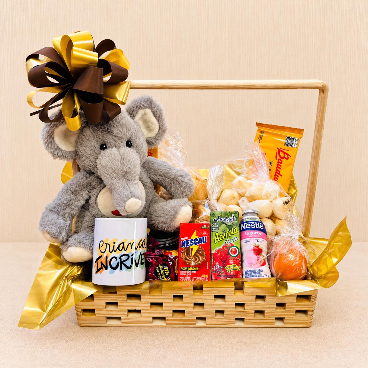 Cesta de Caf� Infantil Pelucia Elefante
